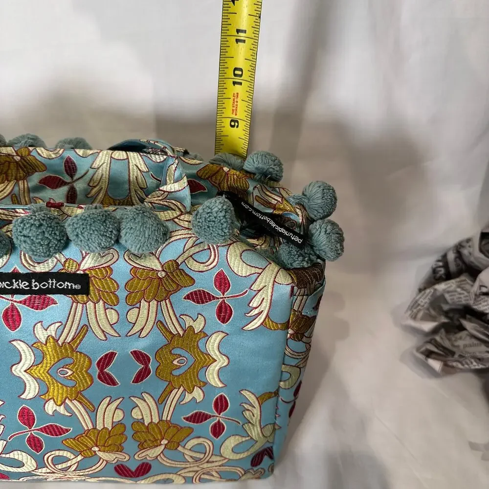 Vintage Petunia Pickle Bottom Purse Toddler Tote Diaper Bag Dressy Pom Poms